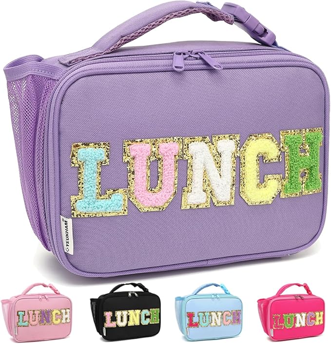 GYEUKHAM Insulated Lunch Box for School, Thermal Reusable Durable Freezable Lunch Bags for Kids Boys Girls Men Women - Small Soft Cooler Portable Lunch Tote Kit for Work Picnic Travel,Purple Alphabet