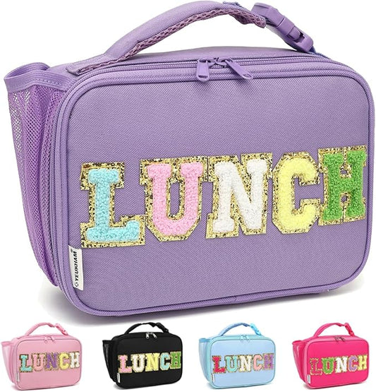 GYEUKHAM Insulated Lunch Box for School, Thermal Reusable Durable Freezable Lunch Bags for Kids Boys Girls Men Women - Small Soft Cooler Portable Lunch Tote Kit for Work Picnic Travel,Purple Alphabet