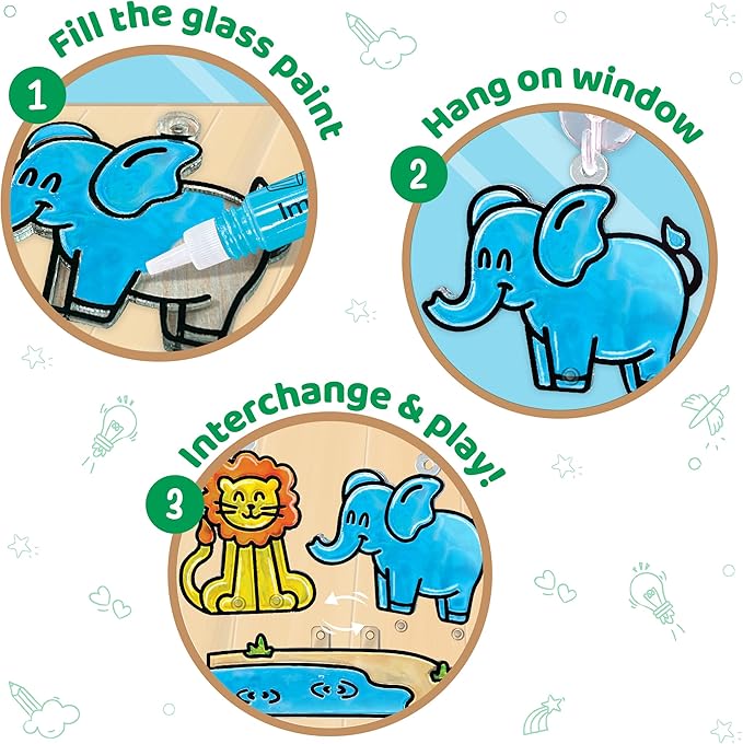 Imagimake Window Art Jungle | 16-Piece Glass Paint & Suncatcher Kit | Craft & Discover Animals | Art Kit for Kids| 5 Year Old Boy Gifts | Birthday Gifts for Boys & Girls Ages 5,6,7,8,9,10,11,12