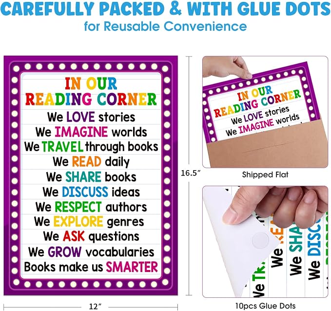 FaCraft Reading Posters for Classroom - Educational Poster Colorful Classroom Decorations for Elementary Motivational Reading Corner Bulletin Board Set for Preschool Kindergarten Homeschool Wall Decor