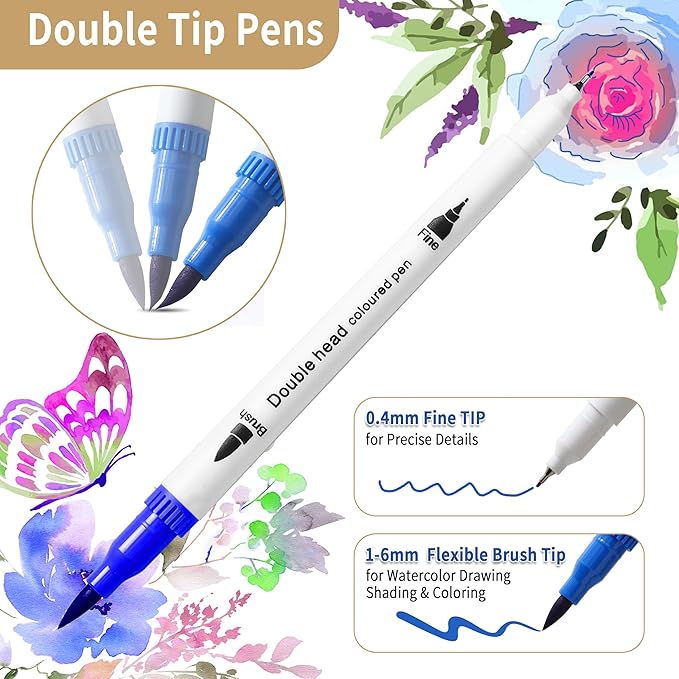 Upanic 36 Brush Markers for Adult Coloring Books,Office Markers for Adults Lettering,Dual Tip Brush Pens for Drawing,Colored Pens for Art,Journal Planner,Doodle,Brush&Fine Marker for Teen Girl Gifts