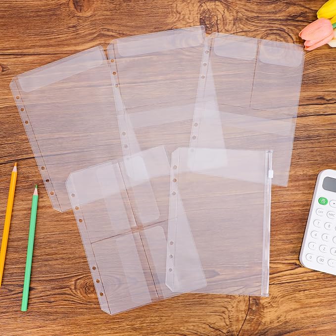 12PCS A5 Binder Pockets, 6-Hole Budget Envelopes for Planner