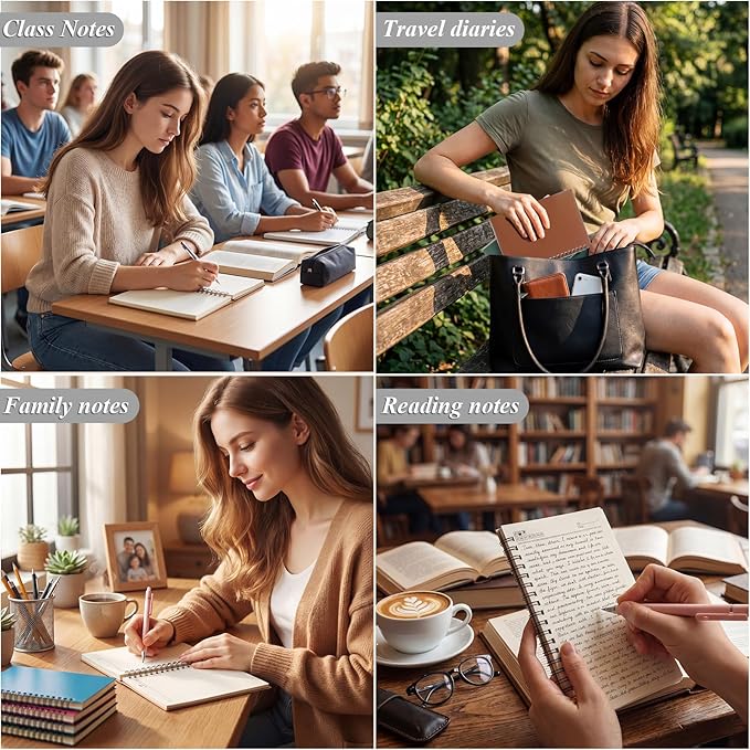 Leelosp 12 Pcs Small Spiral Notebook Lined Spiral Journal College Ruled Notebook Wire Bound Kraft Cover, 120 Pages for Work (Dark Color,5 x 7 Inch)