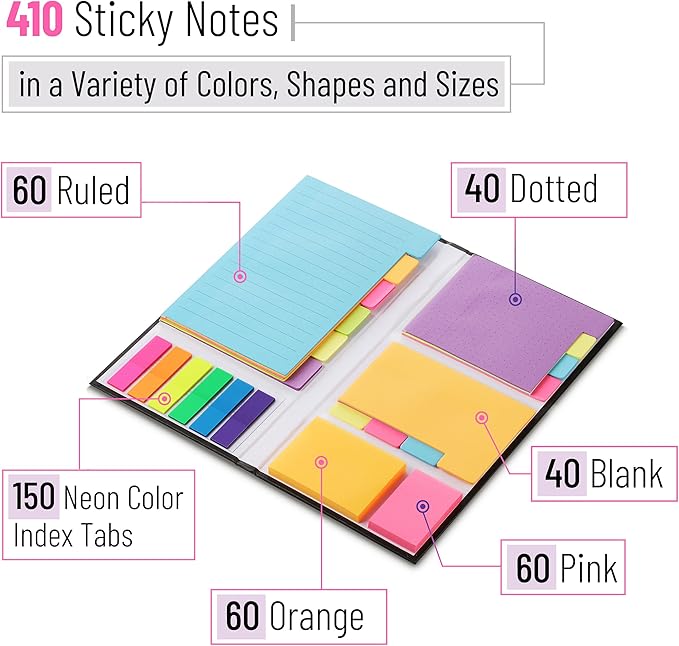 Mr. Pen- Sticky Notes Set, 410 Pack, Ruled, Dotted & Blank Notes with 150 Index Tabs, Divider Sticky Pads for Bible Study, Office, School, Planning, Journaling & Organization
