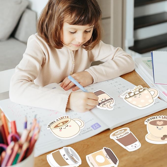 Xqumoi 30 Pack Thanks A Latte Sticky Notes - Coffee Cup Self Sticky Notepad Thank You Gift Latte Lover Self-Adhesive Writing Memo Pad for Barista Office School Supplies Party Favor Goodies Bag Fillers