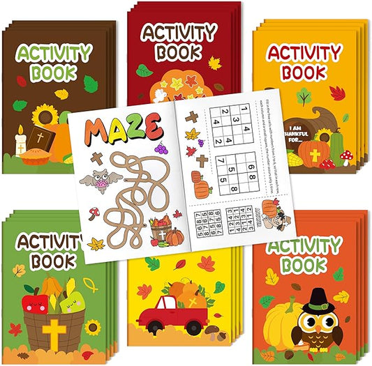 JAPBOR Fall Religious Coloring Books - 24PCS Mini Autumn Christian Activity Color Book Bulk for Kids Party Favors, Thanksgiving Bible Small Colour Pages for Sunday School Church Drawing Painting Games