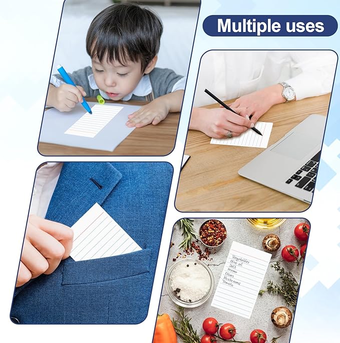 60 Pack 3 x 5 Index Cards Vertical Ruled Thick White Index Cards Lined Flash Cards Blank Red and Blue Ruled Lines Both Sides Note Cards for Record Idea To Do Lists Studying Office School Supplies