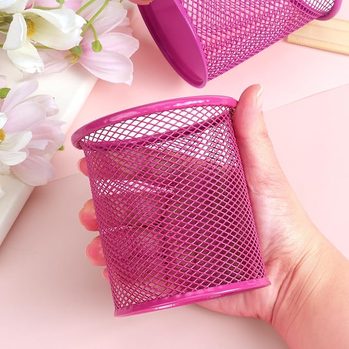 Tamaki Pen Holder Cup for Desk, Wire Mesh Pencil Cup Holder, Pink | Pen Cup for Desk Office Pen Organizer