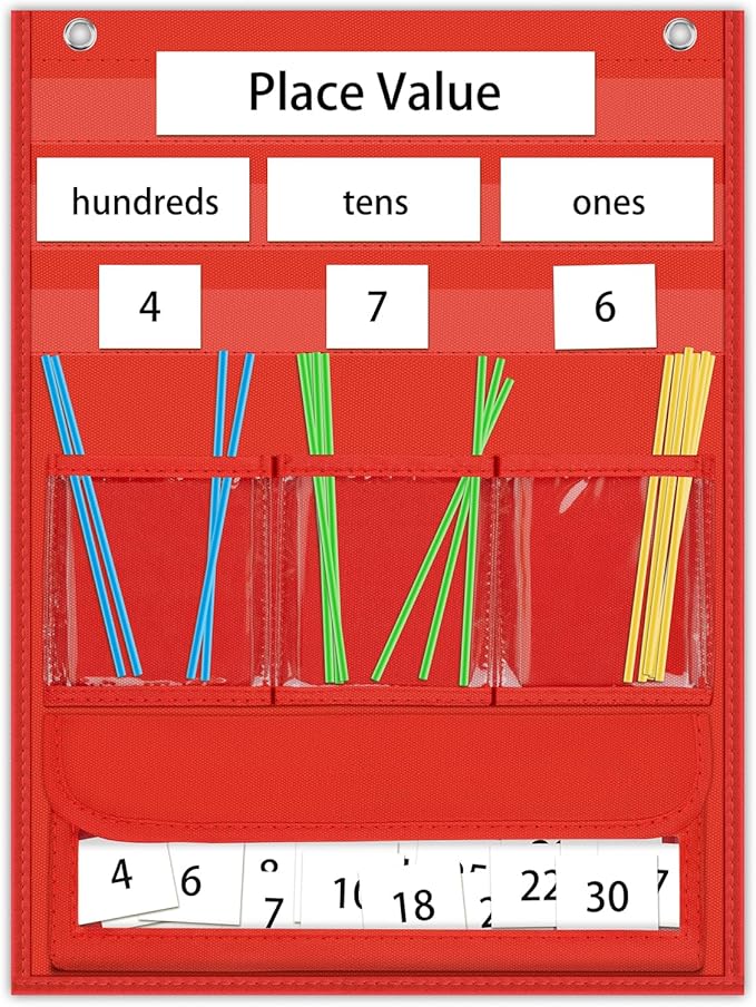 Counting Caddie and Place Value Pocket Chart for Kindergarten Preschool Homeschooling Classroom,210 Straws & 30 Number Cards & Header Cards Included