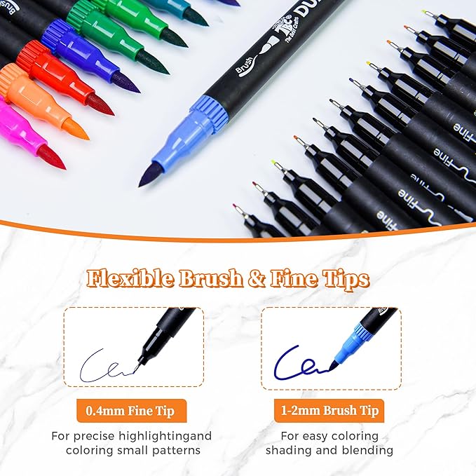 TBC The Best Crafts Dual Markers Brush Pens, 72 colors Art Marker Art Markers Gifts for Teens,Double Tip Colored Pen for Adult Coloring Books Coloring Writing
