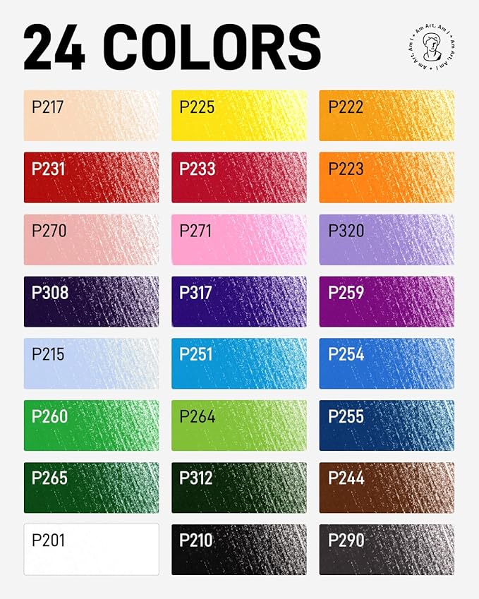 JusArt 24 Oil-Based Colored Pencils – Soft Core, Durable, Vibrant & Ultra-Smooth. Ideal for Adult Coloring, Portrait, Sketching, Landscape. Professional Drawing Pencils for Artists, Adults & Beginners