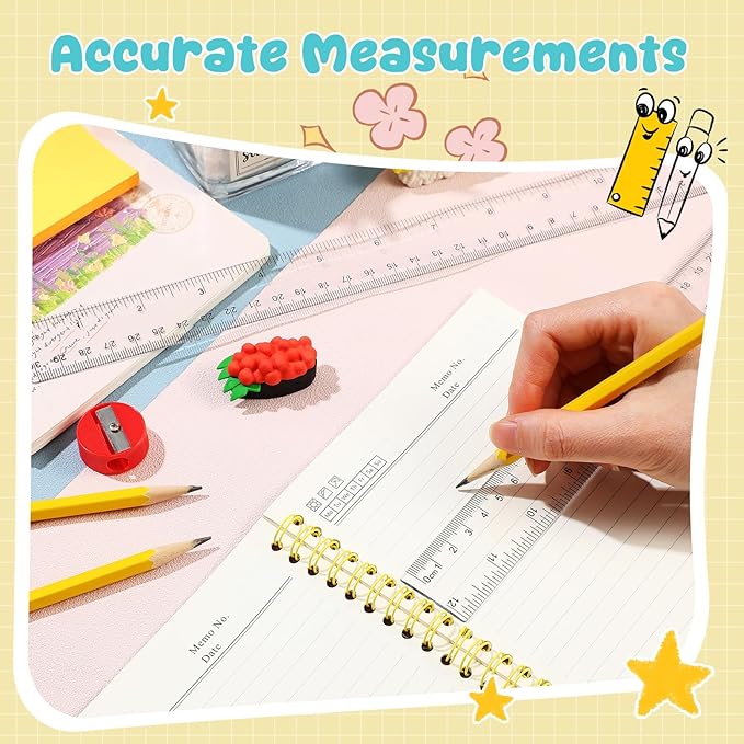 EBOOT 2 Pack Plastic Ruler Straight Ruler Plastic Measuring Tool for Student School Office(Clear,12 Inch)