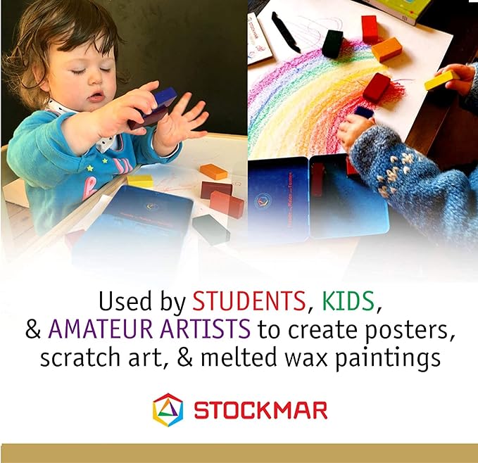 Stockmar Beeswax Block Crayons, Set of 8 - Non Toxic, Safe, Natural Jumbo Crayons For Kids & Adults - Waldorf Homeschool -Waldorf Art Supplies - In Storage Tin Case, Made in Germany