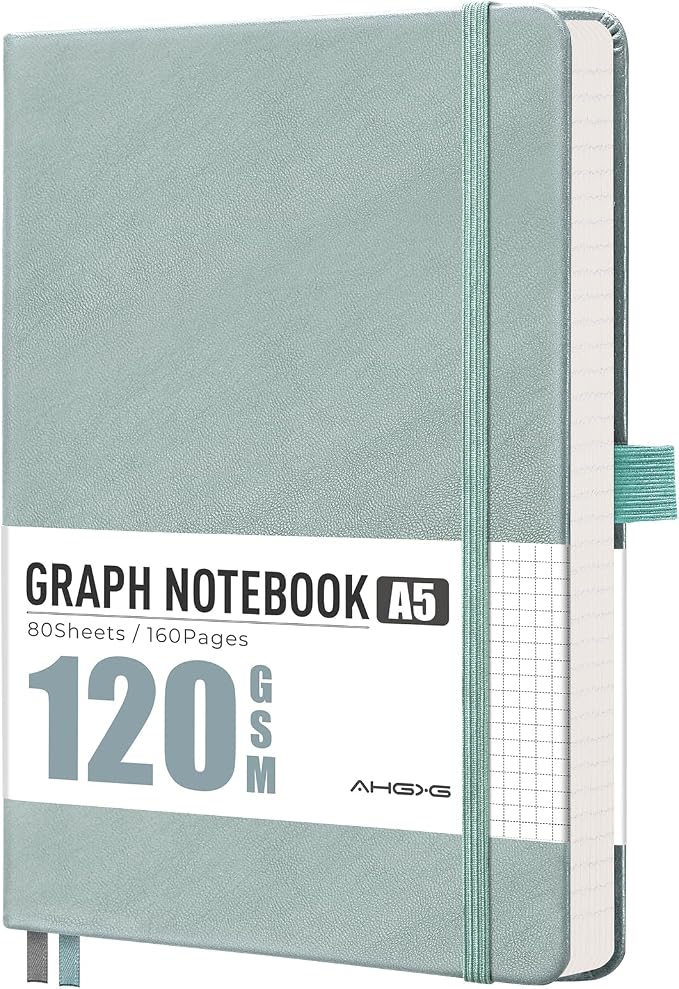 AHGXG Graph Grid Paper Notebook, 160 Pages, A5 Medium Size (5.7'' x 8.3'')