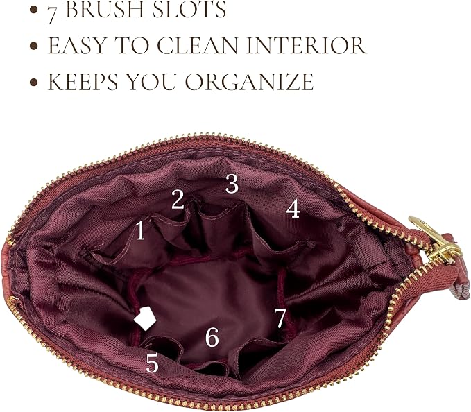 JAZD Travel Makeup Brush Bag Standup Brush Holder Portable Convertible Make up Brush Pouch Cosmetic Case (BURGUNDY)