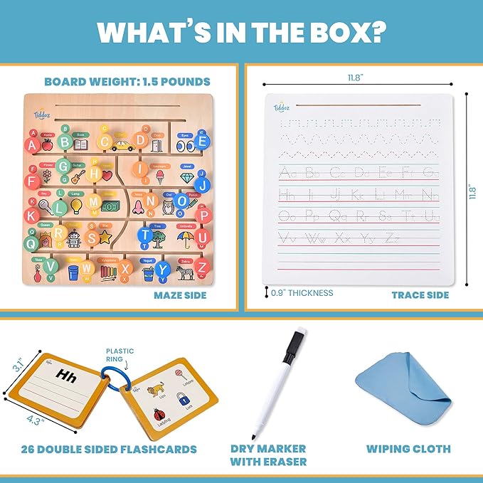 All‑in‑One Montessori Learning Set – ABC Tracing Wooden Board, Letter Matching, 100+ Sight Words Flashcards & Writing for Preschool & Kindergarden Toddlers Ages 3-6