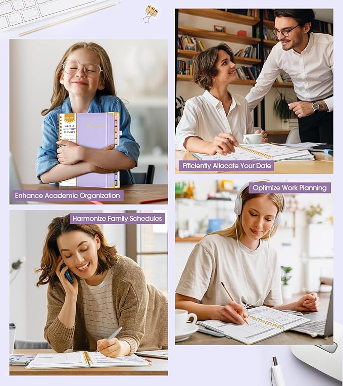 Academic Planner 2026-2027, Hardcover Leather Weekly and Monthly Calendar Planner from July 2026 - June 2027, A4 8.5" x 11" Daily Agenda with Tabs, College School Organizer for Student Teacher, Purple