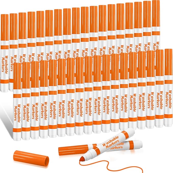 36 Pcs Orange Washable Markers Bulk Coloring Broad Line Markers for Kids Conical Tip Drawing Pen for Christmas, School Supplies, Travel Art Baby Shower Gender Reveal Party Supplies, Ages 6+