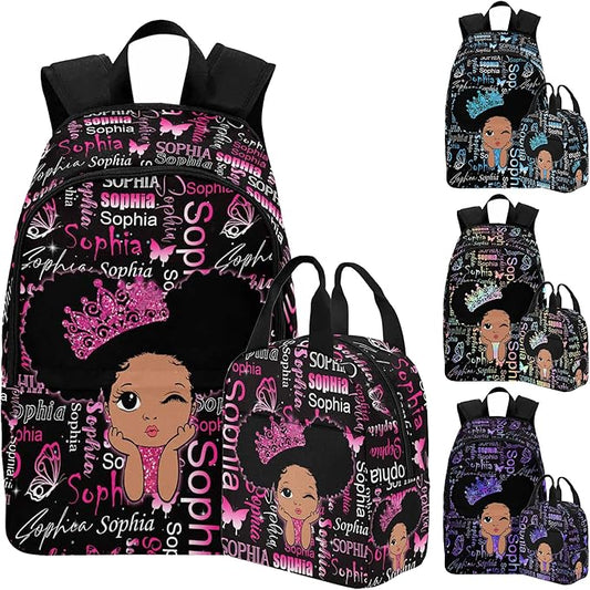 M YESCUSTOM Custom Name School Backpack for Girls Kids Boys Personalized Bookbag for Girls Elementary Kindergarten School Bag with Insulated Lunch Tote Little Kid Toddler Backpack
