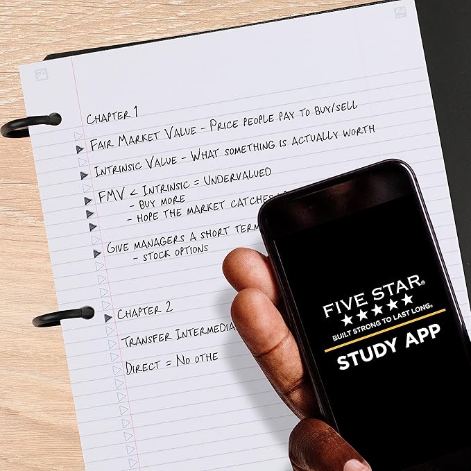 Five Star Flex Refillable Notebook + Study App,College Ruled Paper and 1 Inch TechLock Ring Binder with Pockets,Tabs and Dividers,200 Sheet Capacity,Fire Red (29328AB2),(Pack of 6)