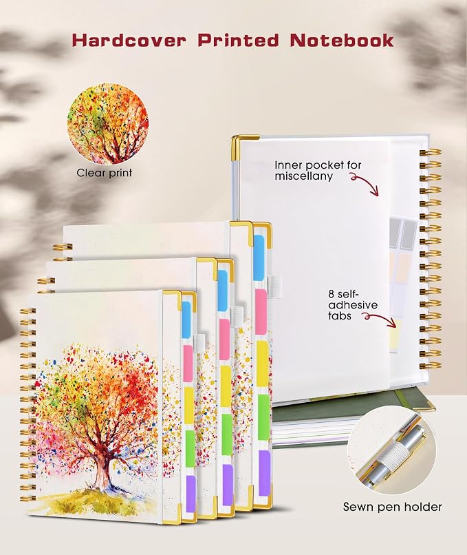 Spiral Notebooks 8.5"x11" for Work with Removable Dividers Tabs,300 Pages 5 Subject Notebook College Ruled,100GMS Notebook journal for School Note taking,Lined Journal for Women,A4 Colorful Tree of Life