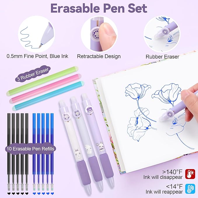 DazSpirit 61 PCS Aesthetic School Supplies with Cute Pen Case, Pastel No Bleed Highlighters, Gel & Erasable Pens, Mechanical Pencils, Refills, Complete Essentials Stationery Kit for Students (Purple)