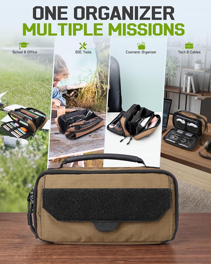 RXW Pencil Case Pouch for School, Office, Travel & EDC Organization | Large Capacity, 3-Layer Compartments, Tactical MOLLE Attachment, Everything Organized, Quick Access, Secure Storage