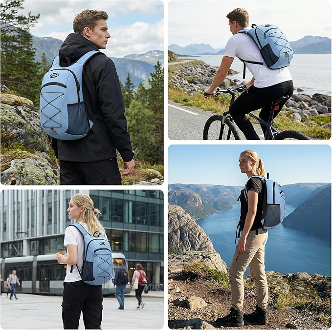 Ultra-Light Soft Daypack 15L/20L, Cushioned Breathable Back Panel Backpack, Lightweight Packable Travel Backpack (Sky Blue, 15L)