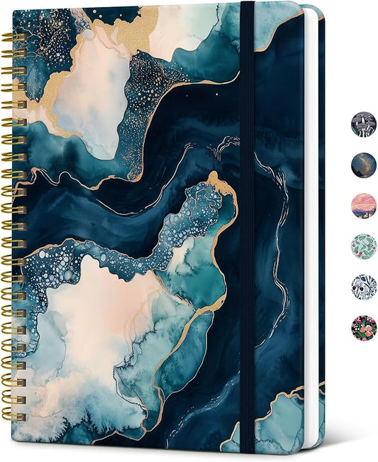 Taja Lined Spiral Journal Notebook for Women, Pretty College Ruled Notebook for Work & Note Taking, A5 Hardcover Journal for Writing, Cute Aesthetic 140 Pages, Golden Dusk