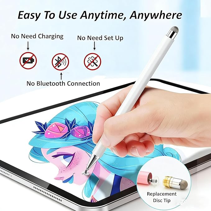 2-in-1 Stylus Pen for Samsung Galaxy Tab A9/A9 Plus/7 Lite/A7/A8/A8 Plus/, High Sensitivity&Precision Pencil for iPad/iPhone/Fire/Lenovo/Pixel Tables All Touch Devices (White+Black)