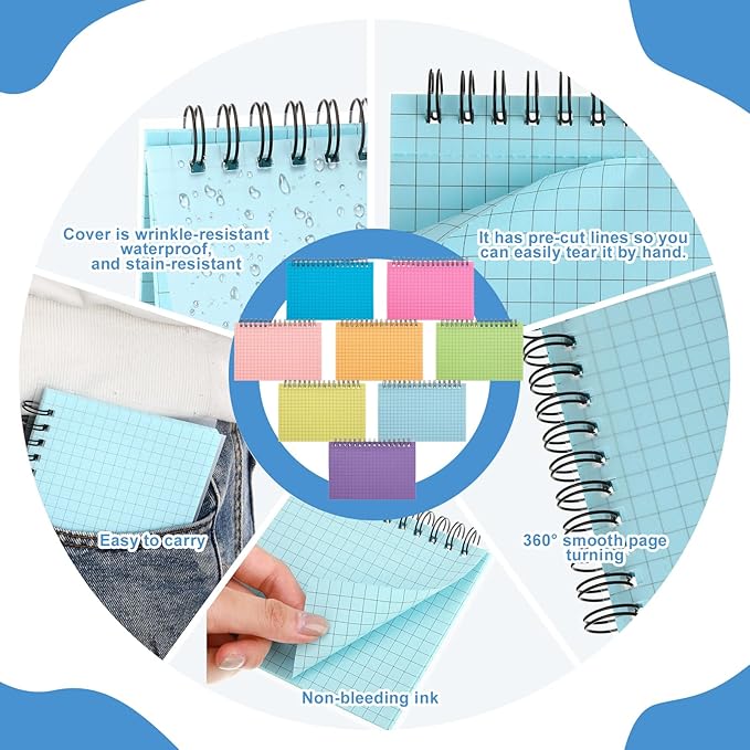 Yahenda 400 Pcs Spiral Index Cards 4x6 Inches Flash Cards with Rings Grid-lined Notecards Index Note Books with Waterproof Cover for Studying Back to School Office Supplies Taking to Do List(8 Color)