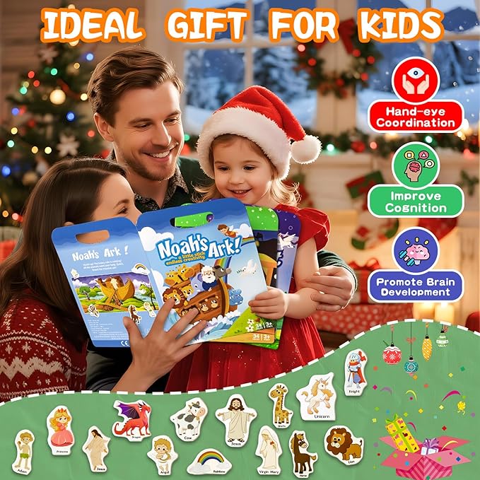 Reusable Sticker Books for Toddlers 1-3, Puffy Stickers Book for Kids Ages 2-4, Toddler Travel Activities Book Toy for Birthday Christmas - Christianity Jesus, Noah's Ark, Fairy Tales(3 Set)