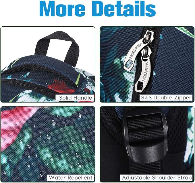 YAMTION Floral Backpack for Teen Girls, School/Travel, 35L, 19x11x6 Inch, USB, Water Repellent