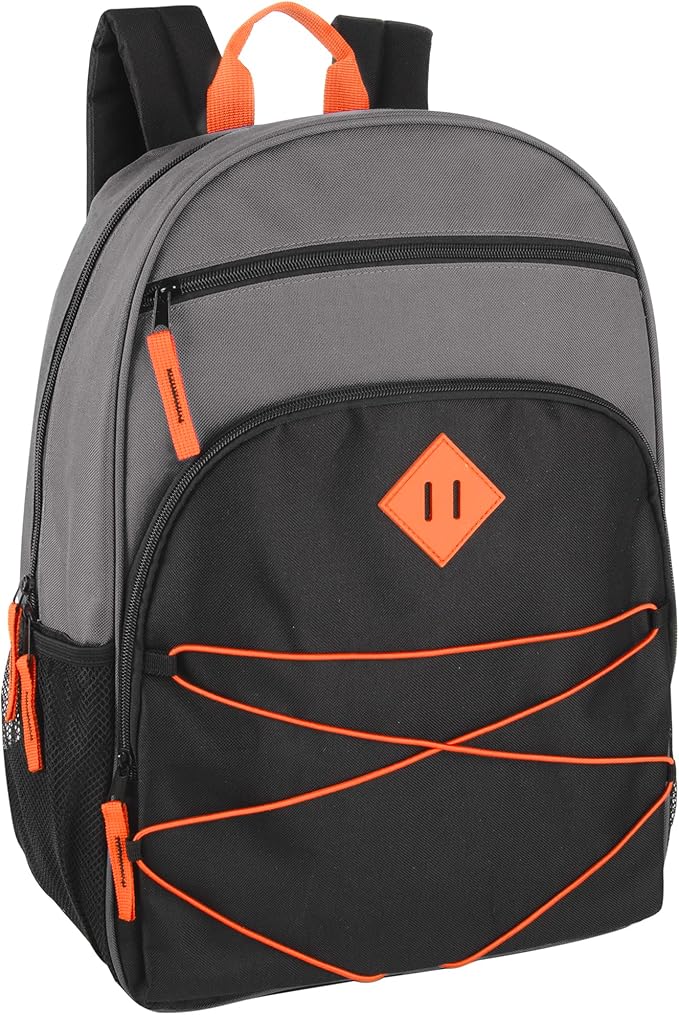 Summit Ridge Backpacks with Bungee Cord Front | 17” Multi Pocket Backpack for Adults, College, Travel (Grey/Black)