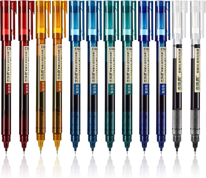 Frienda 12 Pcs Rolling Ball Pen 0.5 mm Japanese Pen,Chic Colors