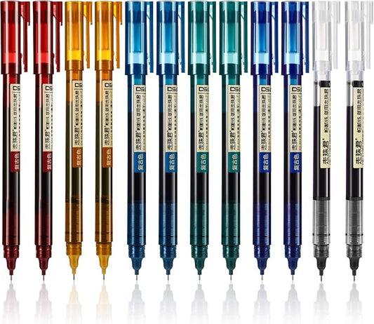 Frienda 12 Pcs Rolling Ball Pen 0.5 mm Japanese Pen,Chic Colors