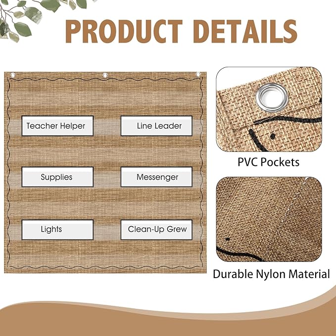 MotiMind Farmhouse Standard Pocket Chart for Classroom, 7 Pockets Chart for Teacher Lessons Home Classroom School Aids Fits Standard 3'' Sentence Strips and Word Cards 28''x28''