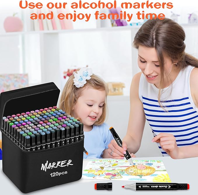 KJSHUANGTANG Alcohol Markers, 120 Colors Dual Tip Art Markers, Drawing, Coloring Marker for Sketching Adult Coloring