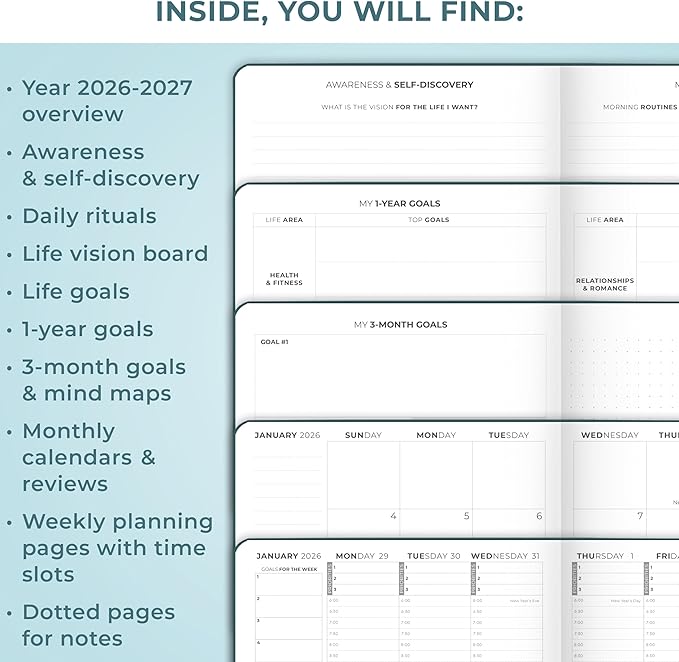 Clever Fox Dated Hourly Weekly Planner 2026 – Daily, Monthly & Yearly Agenda Organizer with Time Slots – Hardcover Journal, A5 Size (Dark Teal)