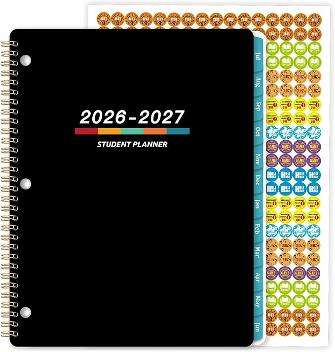 Student Planner 2026-2027 - Academic Planner 2026-2027, July 2026 - June 2027, 11" × 9", Weekly Lesson Planners, Monthly & Weekly School Planners for Middle or High School, Stickers, Week's Goals, Tabs