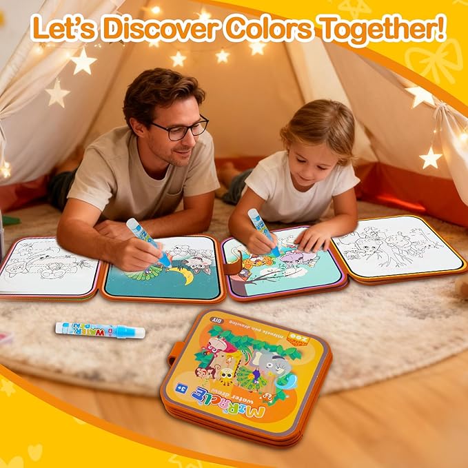 Zoo Water Coloring Book Toy for Toddler–Reusable Water Painting Book with Water Pen,Mess Free Coloring Magic Water Book for Kids,Preschool Educational Drawing Travel Toys for Boy/Girl Age 3+