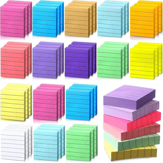 PerKoop 48 Pads, 4800 Sheets Small Sticky Notes 1.5x2 Lined 12 Colors
