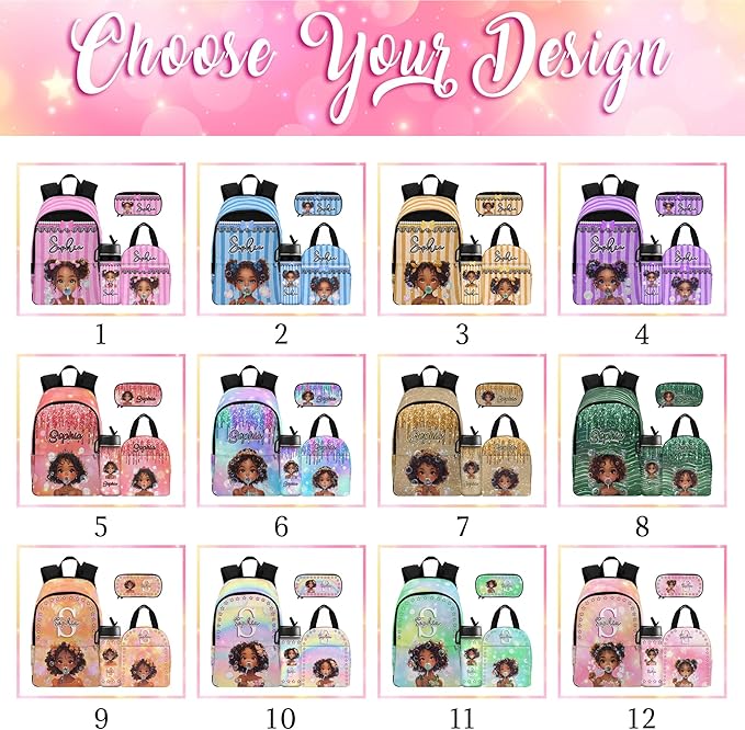 M YESCUSTOM Custom Girls Backpack Lunch Bag Set with Name, Rainbow Personalized Kids Backpack for Girls School Travel Kindergarten Bookbag Pencil Pouch