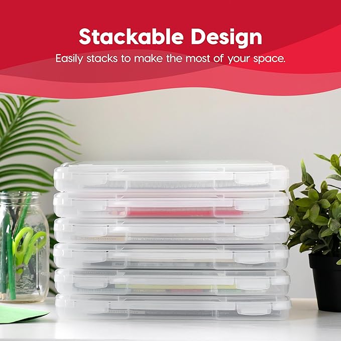 IRIS USA Board Game Storage Containers, 4-Pack |Made in USA| Organizers with Built-In Handle & Snap-Tight Lid for Puzzles, Scrapbook, and Fits 8.5" x 11" or A4 Papers, Slim - Clear