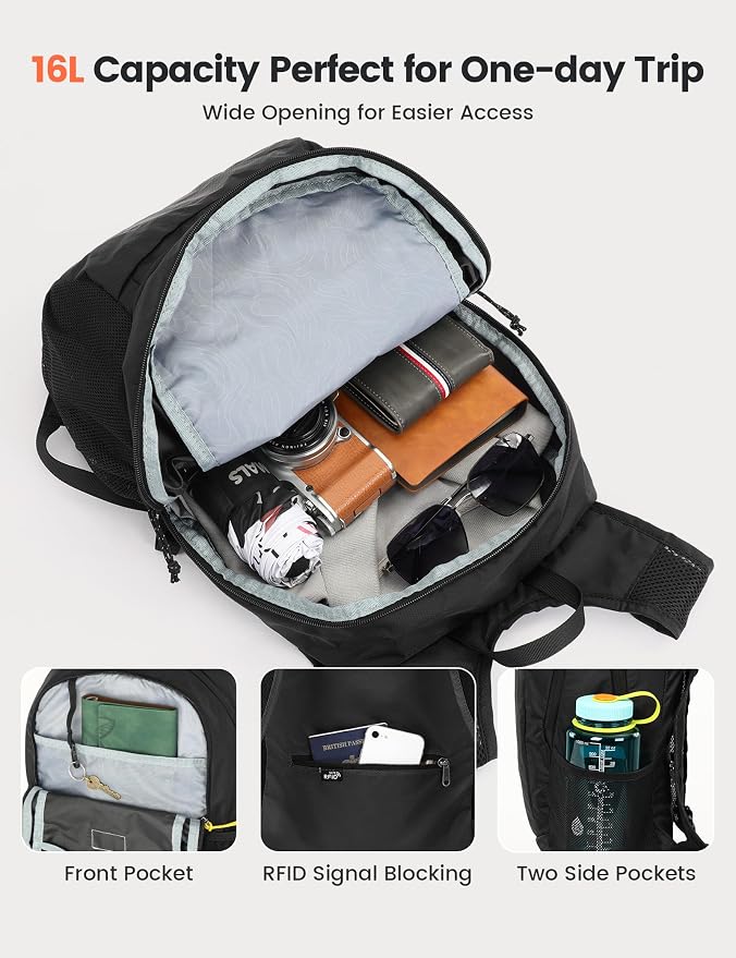 SKYSPER Hiking Backpack Ultralight Packable RFID Travel Daypack Small Nylon Stuff Pack 16L Outdoor Bag for Women Men