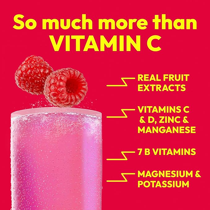 Emergen-C 1000mg Vitamin C Immune Support Powder Raspberry 30CT includes Zinc, Manganese, 7 B Vitamins and Electrolytes for Back to School Essentials