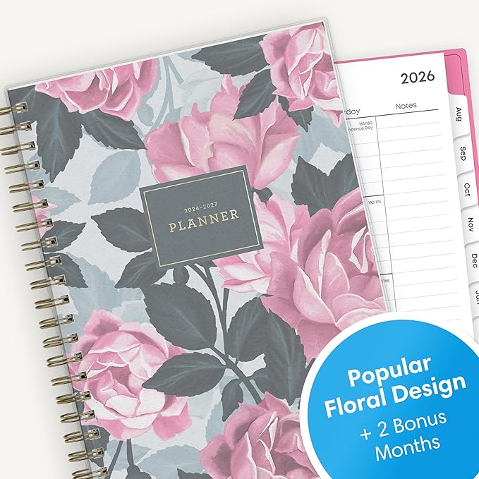 Blue Sky 2026-2027 Weekly and Monthly Academic Year Planner Calendar, July 2026 - June 2027, 5" x 8", Flexible Cover, Wirebound, Laminated Tabs, Roosevelt Pink