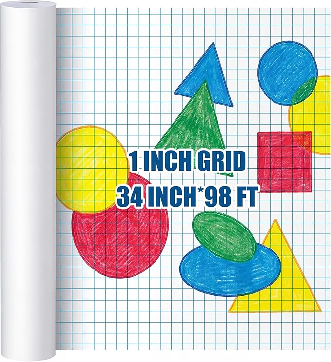 Jetec 1 Roll Large Grid Graph Paper Roll 1'' Grid 33.9 Inch x 98ft Sewing Pattern Paper for Back to School Classroom Teaching Drafting Supplies Kids Students Gifts