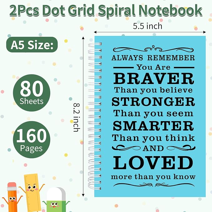 JOHSBYD 2Pcs Spiral Dotted Notebook,Inspirational Gifts A5 Dot Grid