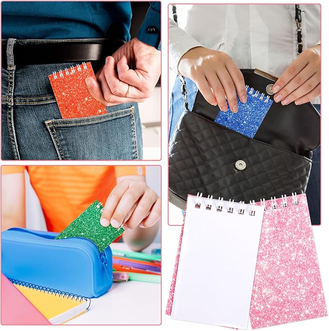 24 Pcs Mini Notebook Party Favor Small Pocket Notebook Colorful Shiny Cover Notebooks Small Spiral Notepad Memo Note Pads for Work Home Office School Classroom Supplies